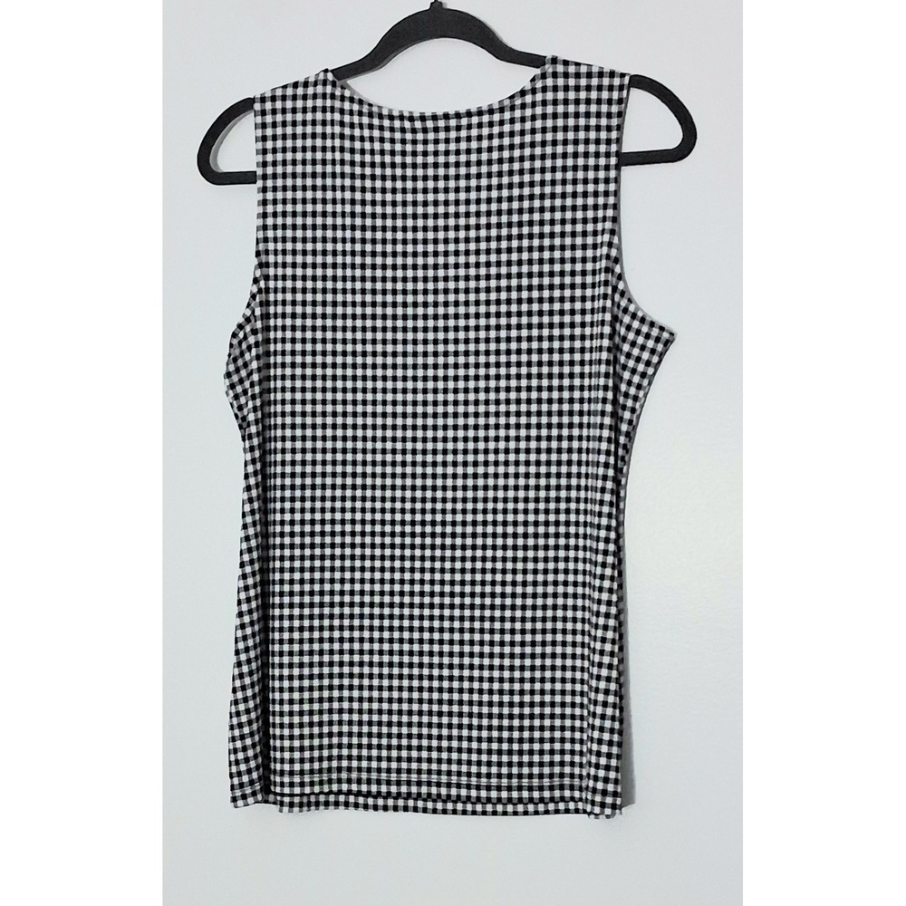 Susan Graver Tank Top Women's Size Medium Black White Gingham Liquid Knit V-Neck - Picture 2 of 9